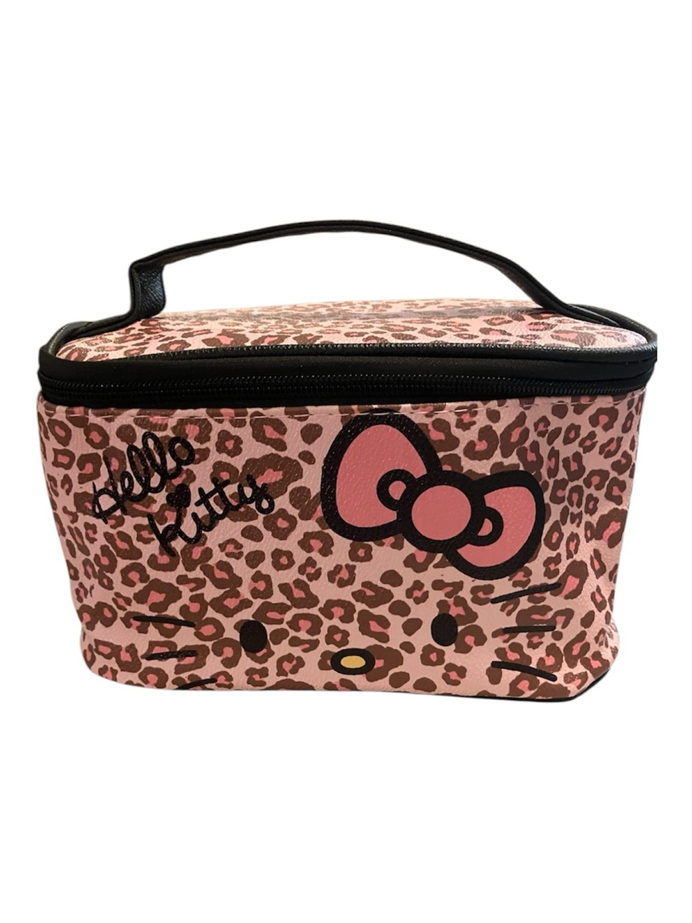 Hello Kitty Pink Leopard Print Makeup Train Case with Top Handle